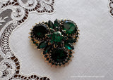 Vintage Judy Lee Emerald Green Rhinestone Brooch
