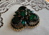 Vintage Judy Lee Emerald Green Rhinestone Brooch