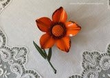 Vintage Enameled Orange and Brown Flower Pin Brooch