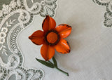 Vintage Enameled Orange and Brown Flower Pin Brooch