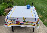 Vintage Wilendur Mexican Cactus Pottery and Gourds Colorful Tablecloth