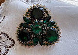 Vintage Judy Lee Emerald Green Rhinestone Brooch