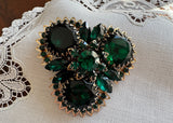 Vintage Judy Lee Emerald Green Rhinestone Brooch