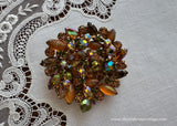 Vintage Cha Cha Rhinestone Brooch Shades of Amber and Green