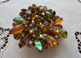 Vintage Cha Cha Rhinestone Brooch Shades of Amber and Green