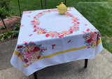 Vintage Tablecloth Cherries Berries Apples Flowers Yellow Border