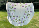 Vintage Round Linen Tablecloth Purple Long Stem Roses