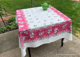 Vintage Tablecloth Pink Jadeite Green Fruits Cherries Strawberries and More