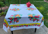 Vintage Tablecloth Cherries Apples and More Yellow Border