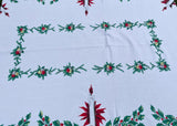 Vintage Christmas Tablecloth Poinsettia Candles Holly and Ribbon