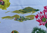 Tagged Vintage California Hand Prints Cactus and Flowers Tablecloth