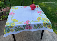 Tagged Vintage California Hand Prints Cactus and Flowers Tablecloth