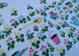 Whimsical Vintage Gardening Tools and Flowers Tablecloth