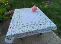 Whimsical Vintage Gardening Tools and Flowers Tablecloth