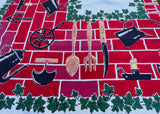 Vintage Colonial Fireplace Tablecloth Bricks Wrought Iron Ivy and More