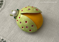 Vintage Enameled Ladybug Beetle Pin with Pink Rhinestones