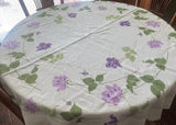 Vintage Round Linen Tablecloth Purple Long Stem Roses