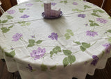 Vintage Round Linen Tablecloth Purple Long Stem Roses