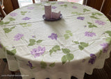 Vintage Round Linen Tablecloth Purple Long Stem Roses