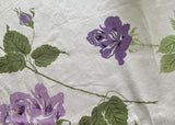 Vintage Round Linen Tablecloth Purple Long Stem Roses