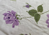 Vintage Round Linen Tablecloth Purple Long Stem Roses