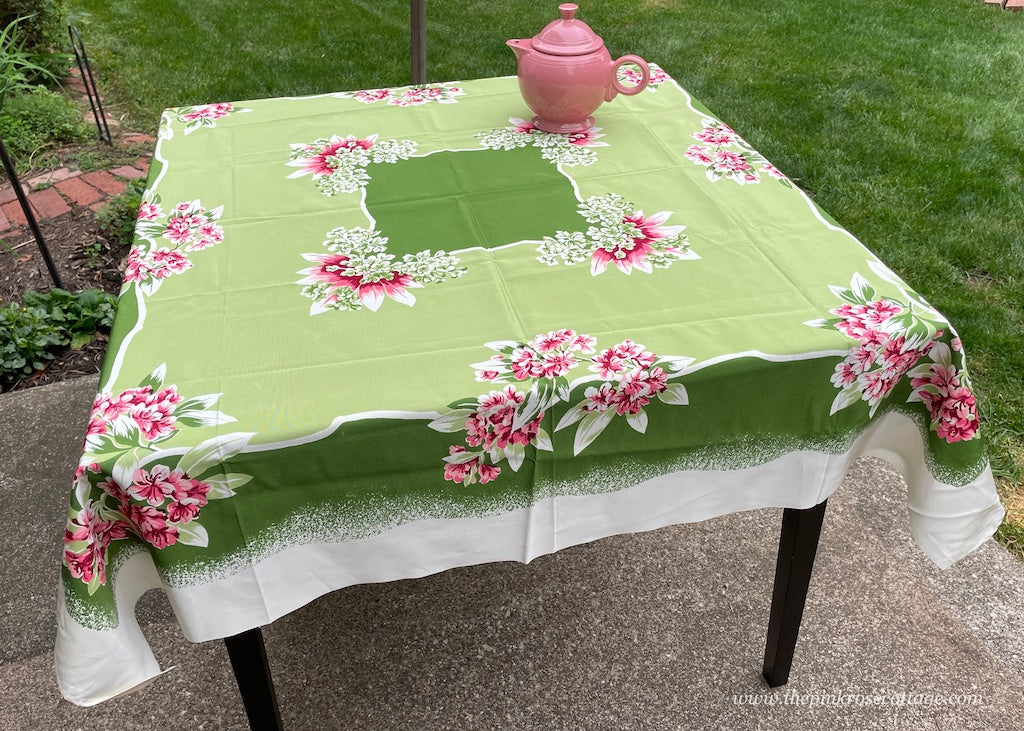 NWT Vintage California Hand Prints Rhododendron Tablecloth