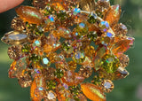 Vintage Cha Cha Rhinestone Brooch Shades of Amber and Green