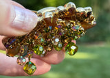 Vintage Cha Cha Rhinestone Brooch Shades of Amber and Green