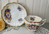 Vintage Victoria Purple and Yellow Pansies Teacup and Saucer