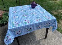 Vintage Shasta Daisy Blue Gingham Tablecloth