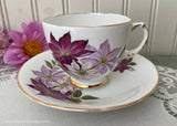 Vintage Shades of Purple Clematis Flower Teacup and Saucer