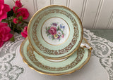Vintage Paragon Double Warranted Green Gold Pink Roses Teacup and Saucer