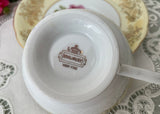 Vintage Royal Halsey Yellow Iridescent Teacup and Saucer with Pink Roses
