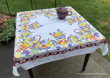 Vintage 1940's Basket of Fruit Strawberries Cherries Plums Apples Tablecloth