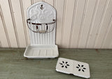 Vintage Enameled Graniteware Soap Dish and Sponge Holder French Farmhouse