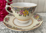 Vintage Pink and Yellow Wild Roses Teacup and Saucer