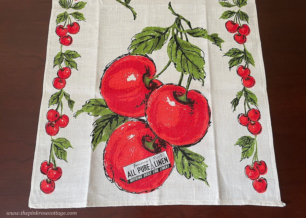 MWT Parisian Prints Linen Cherry Cherries Fruit Tea Towel