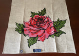 MWT Vintage Pink Roses Pure Linen Tea Towel