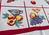 Vintage Super Spun Fruit and Kitchenware Tablecloth with Red Border