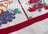 Vintage Super Spun Fruit and Kitchenware Tablecloth with Red Border