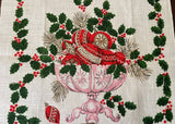 Unused Vintage Christmas Tea Towel Pink Compote with Ornaments and More