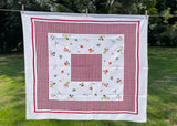 Vintage Fruit and Vegetable Tablecloth with Red and Black Plaid Border