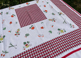Vintage Fruit and Vegetable Tablecloth with Red and Black Plaid Border