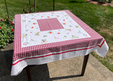 Vintage Fruit and Vegetable Tablecloth with Red and Black Plaid Border