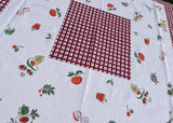 Vintage Fruit and Vegetable Tablecloth with Red and Black Plaid Border
