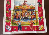 Unused Vintage G W Prismacolor Children and Carousel  Tea Towel