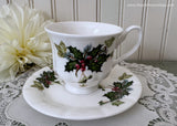 Vintage Christmas Teacup and Saucer Holly Ivy and Evergreens