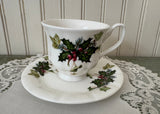 Vintage Christmas Teacup and Saucer Holly Ivy and Evergreens