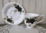 Vintage Christmas Teacup and Saucer Holly Ivy and Evergreens