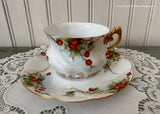 Antique Hand Painted Christmas Holly Berry Teacup and Saucer